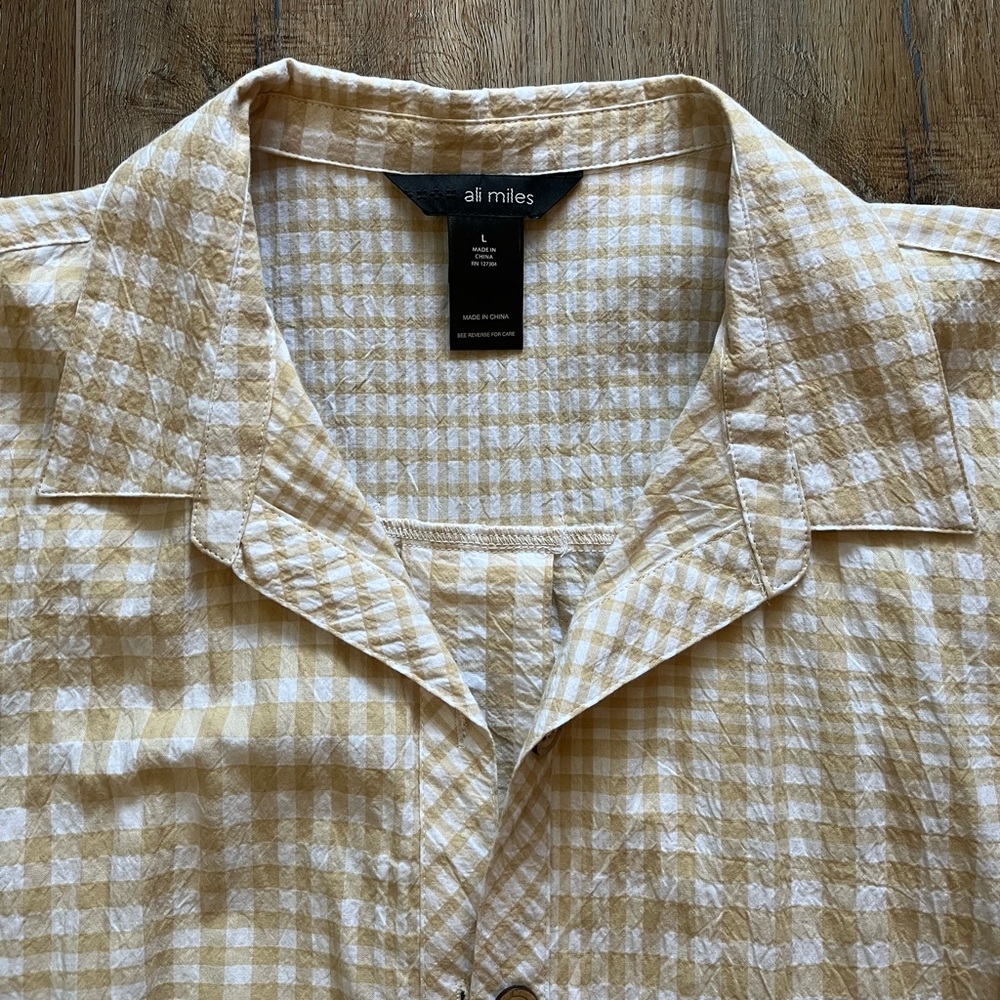 NWT Tan/ White Plaid Ali Miles Button-Down Shirt, Three-Quarter Sleeves - Picture 2 of 8